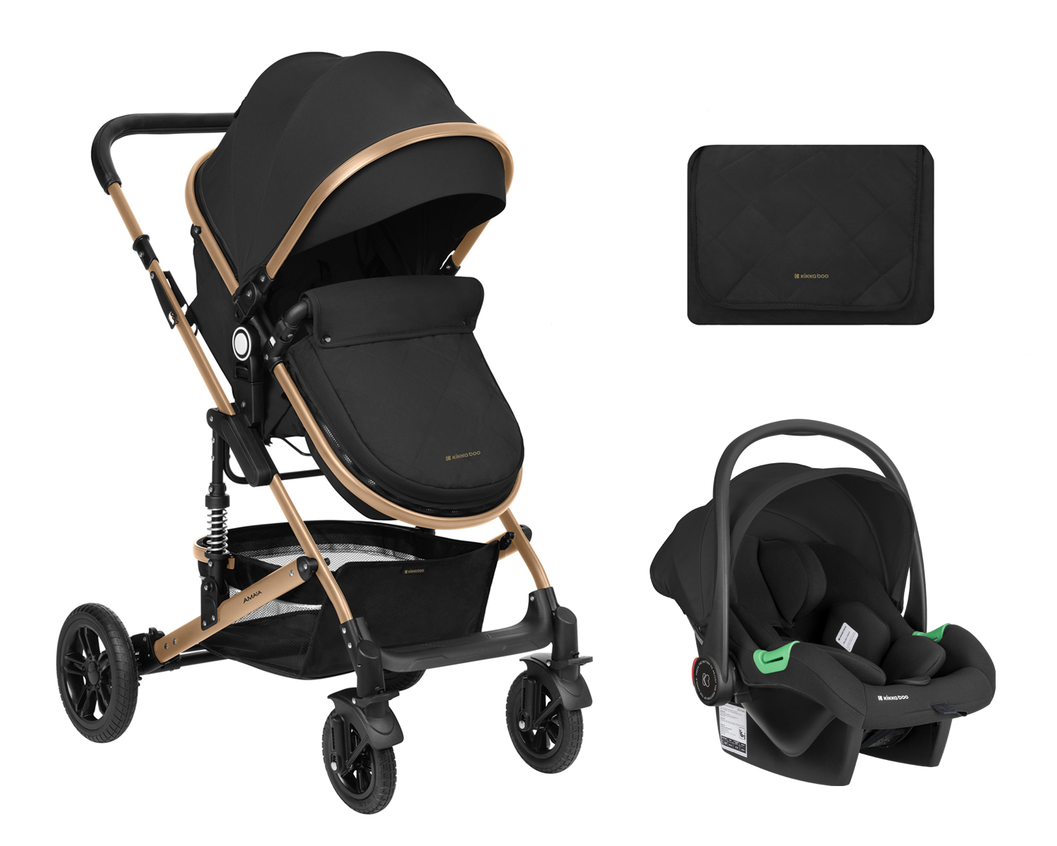 Carrito de bebé 3en1 asiento transf. Amaia Negro 2024