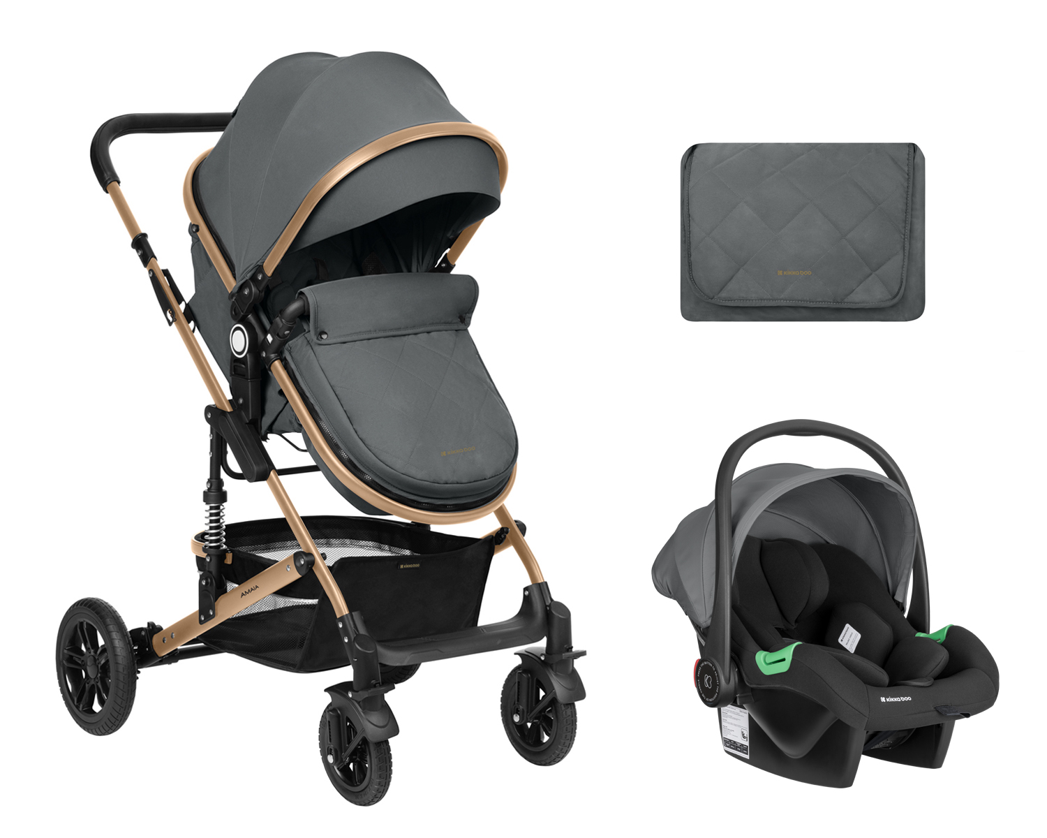 Carrito de bebé 3en1 asiento transf. Amaia Gris Oscuro 2024