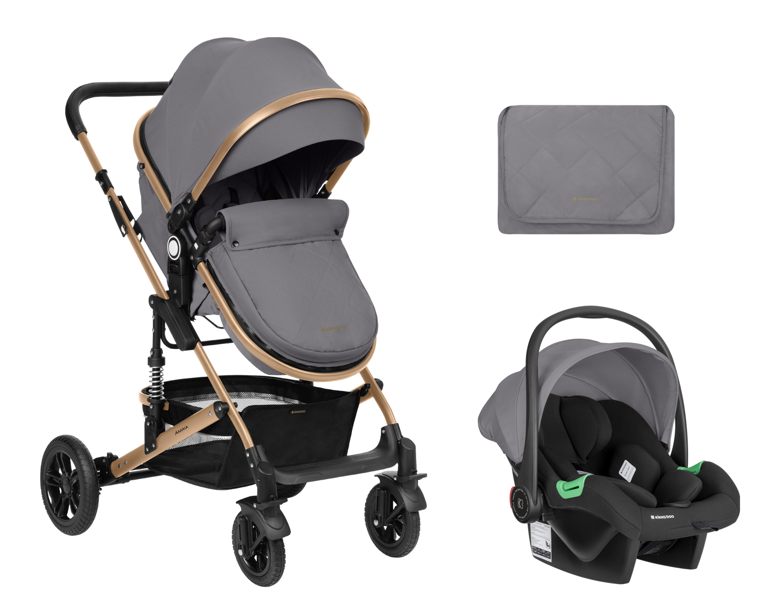 Carrito de bebé 3en1 asiento transf. Amaia Gris Claro 2024