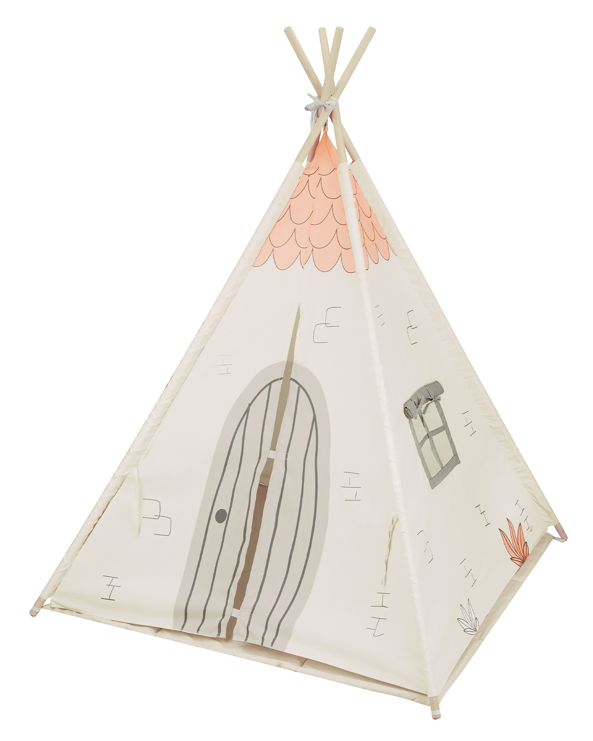 Teepee de madera con alfombra acolchada - Casa Beige 