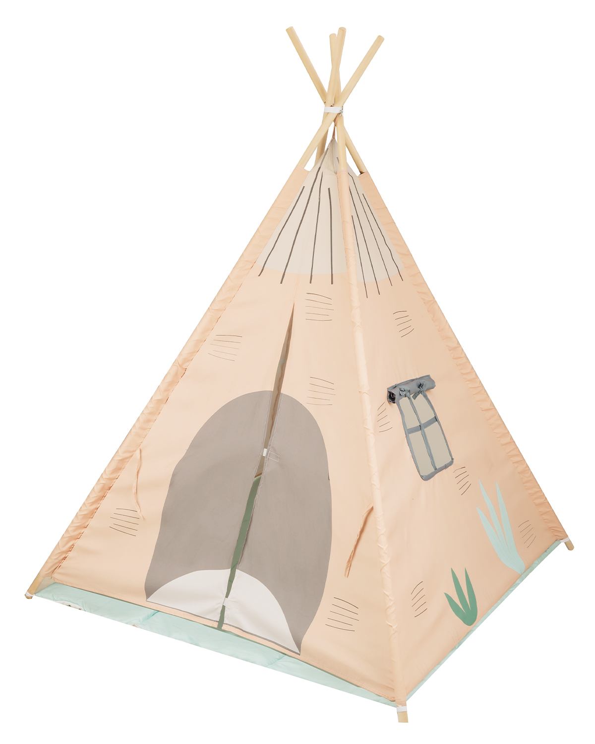 Teepee de madera con alfombra acolchada - Casa Naranja